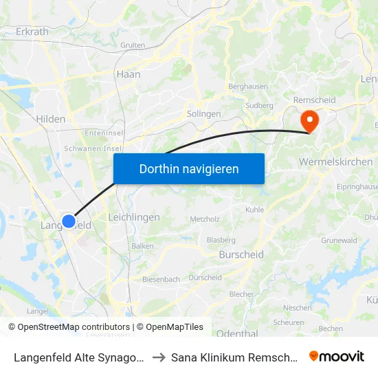 Langenfeld Alte Synagoge to Sana Klinikum Remscheid map