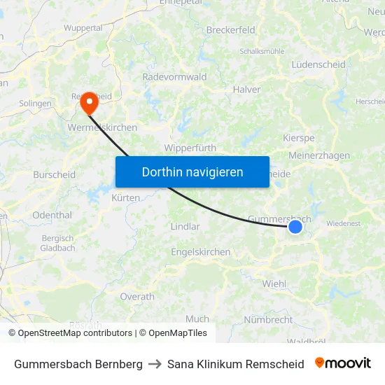 Gummersbach Bernberg to Sana Klinikum Remscheid map
