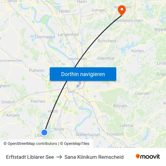 Erftstadt Liblarer See to Sana Klinikum Remscheid map