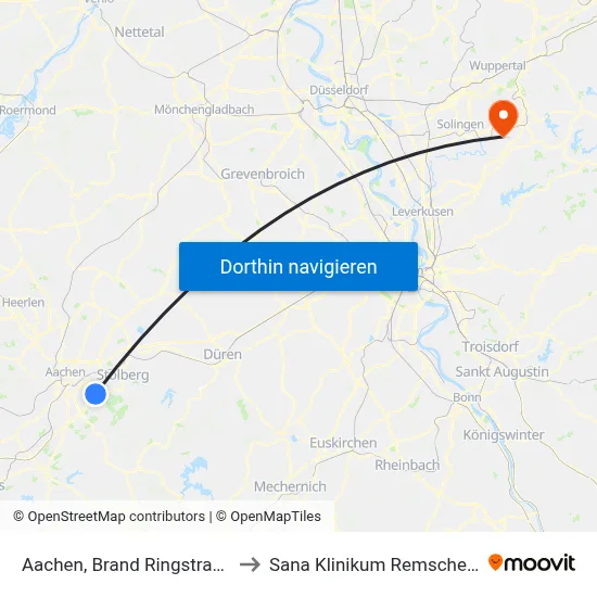 Aachen, Brand Ringstraße to Sana Klinikum Remscheid map