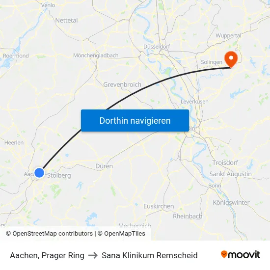Aachen, Prager Ring to Sana Klinikum Remscheid map