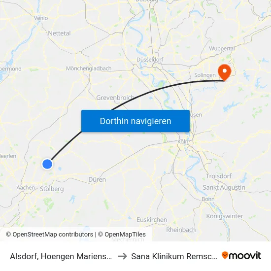 Alsdorf, Hoengen Marienstraße to Sana Klinikum Remscheid map