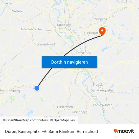 Düren, Kaiserplatz to Sana Klinikum Remscheid map
