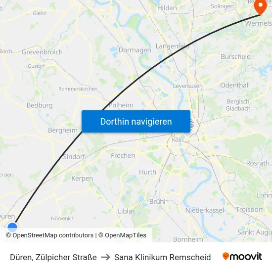 Düren, Zülpicher Straße to Sana Klinikum Remscheid map