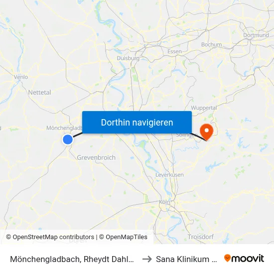 Mönchengladbach, Rheydt Dahlener Straße Friedhof to Sana Klinikum Remscheid map
