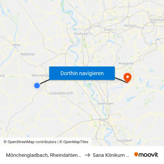 Mönchengladbach, Rheindahlen Hilderather Straße to Sana Klinikum Remscheid map