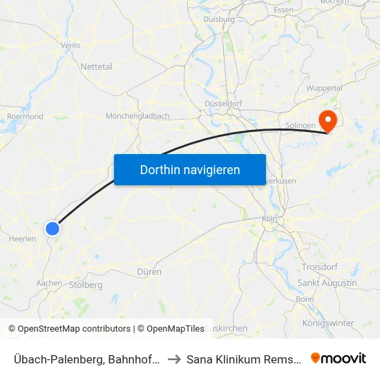 Übach-Palenberg, Bahnhof (Bus) to Sana Klinikum Remscheid map