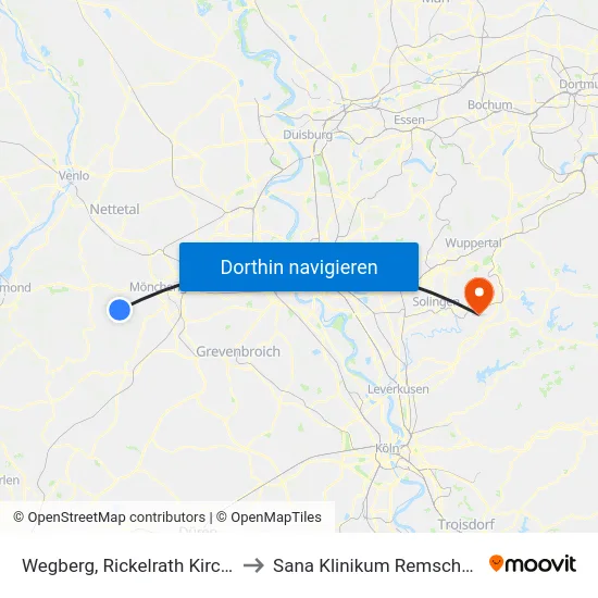Wegberg, Rickelrath Kirche to Sana Klinikum Remscheid map