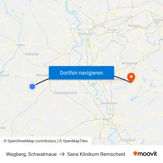 Wegberg, Schwalmaue to Sana Klinikum Remscheid map
