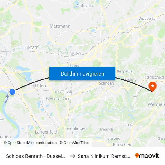 Schloss Benrath - Düsseldorf to Sana Klinikum Remscheid map
