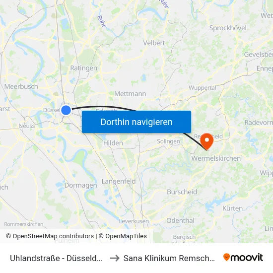 Uhlandstraße - Düsseldorf to Sana Klinikum Remscheid map