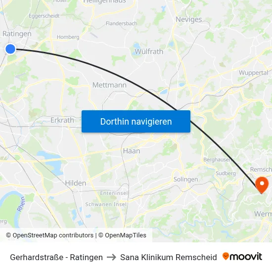 Gerhardstraße - Ratingen to Sana Klinikum Remscheid map