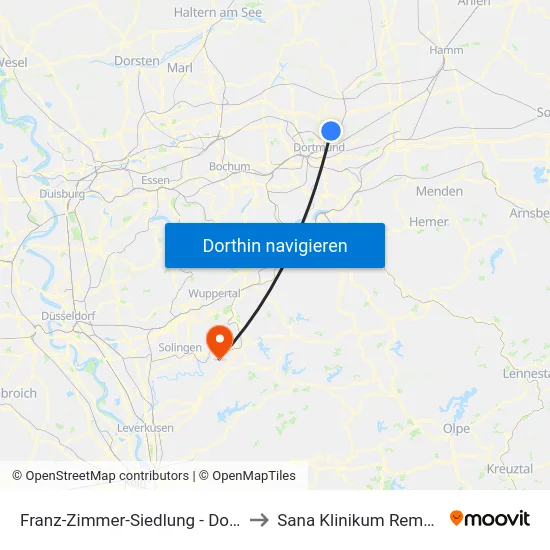Franz-Zimmer-Siedlung - Dortmund to Sana Klinikum Remscheid map