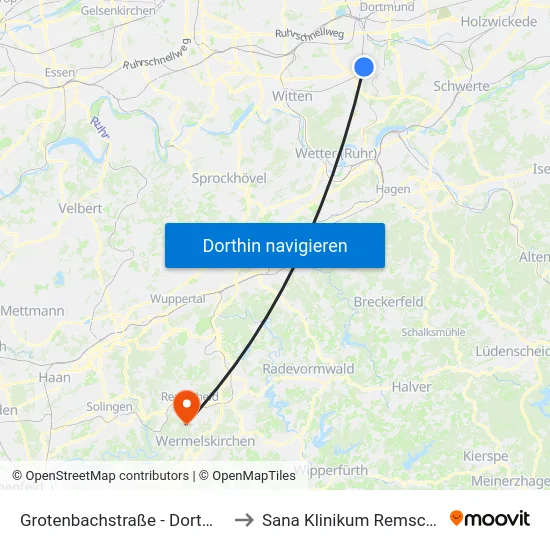 Grotenbachstraße - Dortmund to Sana Klinikum Remscheid map