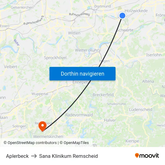 Aplerbeck to Sana Klinikum Remscheid map