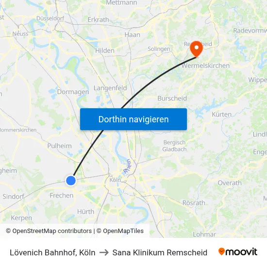 Lövenich Bahnhof, Köln to Sana Klinikum Remscheid map