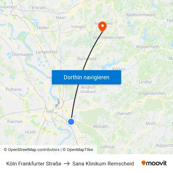 Köln Frankfurter Straße to Sana Klinikum Remscheid map