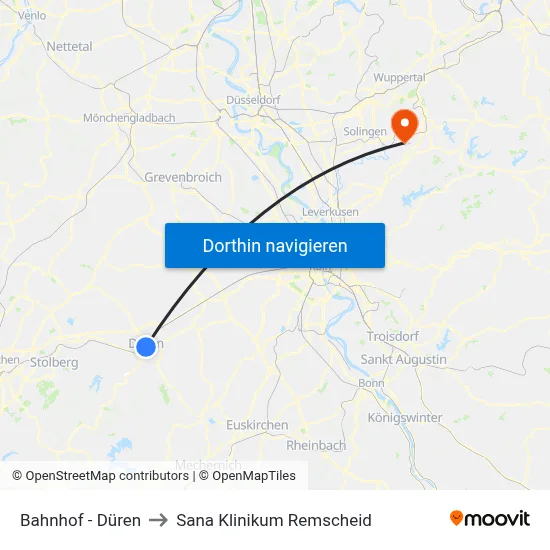 Bahnhof - Düren to Sana Klinikum Remscheid map