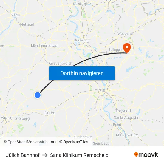 Jülich Bahnhof to Sana Klinikum Remscheid map