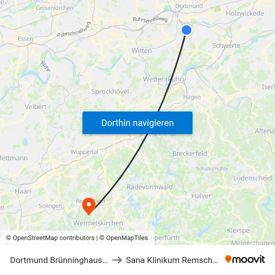 Dortmund Brünninghausen to Sana Klinikum Remscheid map