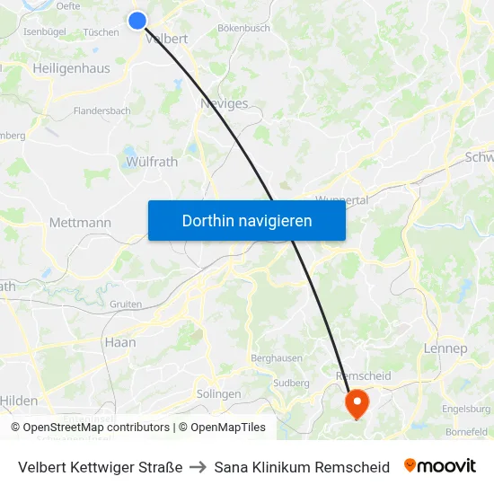 Velbert Kettwiger Straße to Sana Klinikum Remscheid map