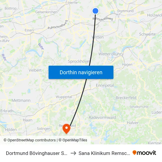 Dortmund Bövinghauser Straße to Sana Klinikum Remscheid map