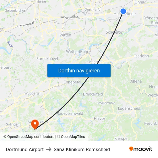 Dortmund Airport to Sana Klinikum Remscheid map