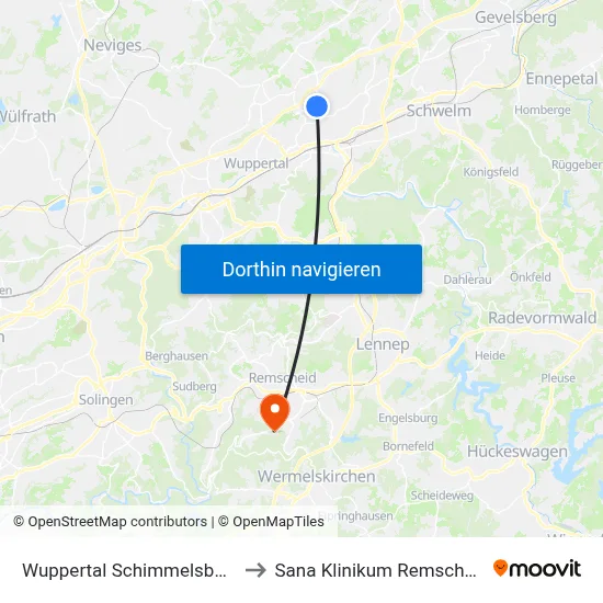 Wuppertal Schimmelsburg to Sana Klinikum Remscheid map