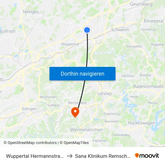 Wuppertal Hermannstraße to Sana Klinikum Remscheid map