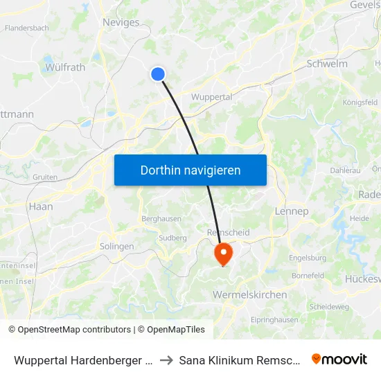 Wuppertal Hardenberger Hof to Sana Klinikum Remscheid map