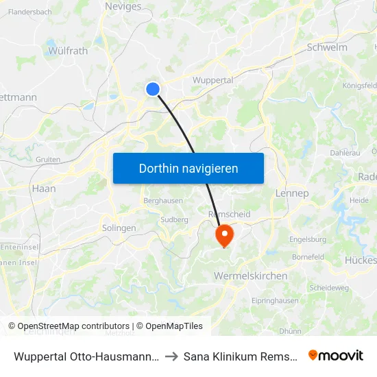 Wuppertal Otto-Hausmann-Ring to Sana Klinikum Remscheid map
