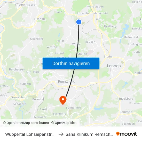 Wuppertal Lohsiepenstraße to Sana Klinikum Remscheid map