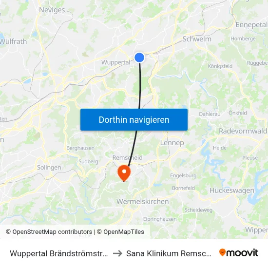 Wuppertal Brändströmstraße to Sana Klinikum Remscheid map