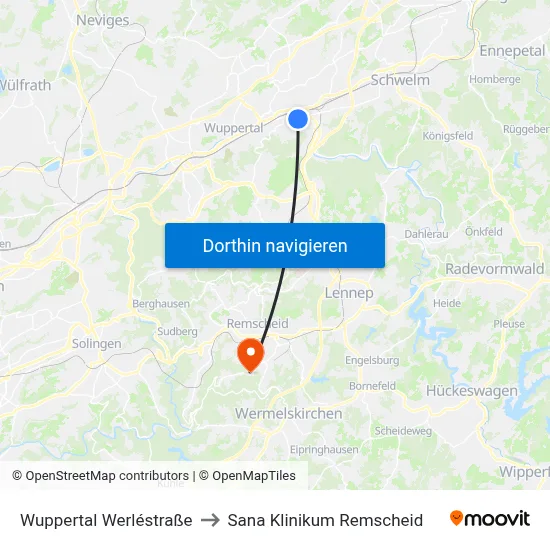 Wuppertal Werléstraße to Sana Klinikum Remscheid map