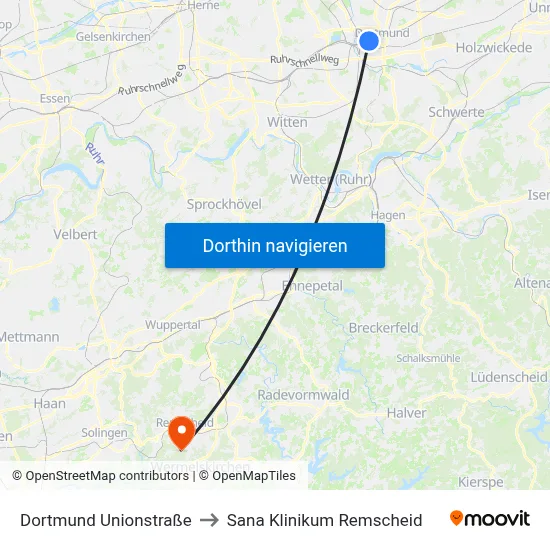 Dortmund Unionstraße to Sana Klinikum Remscheid map