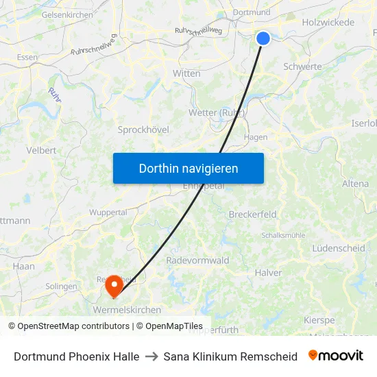 Dortmund Phoenix Halle to Sana Klinikum Remscheid map