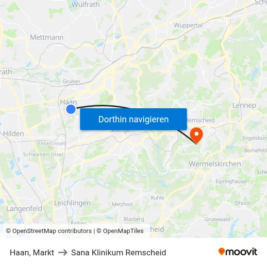 Haan, Markt to Sana Klinikum Remscheid map