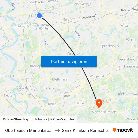 Oberhausen Marienkirche to Sana Klinikum Remscheid map