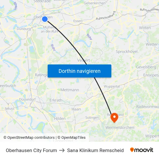 Oberhausen City Forum to Sana Klinikum Remscheid map