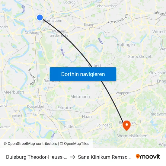 Duisburg Theodor-Heuss-Str. to Sana Klinikum Remscheid map