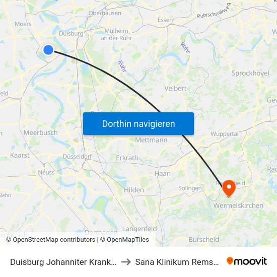 Duisburg Johanniter Krankenhs. to Sana Klinikum Remscheid map