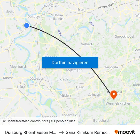 Duisburg Rheinhausen Markt to Sana Klinikum Remscheid map