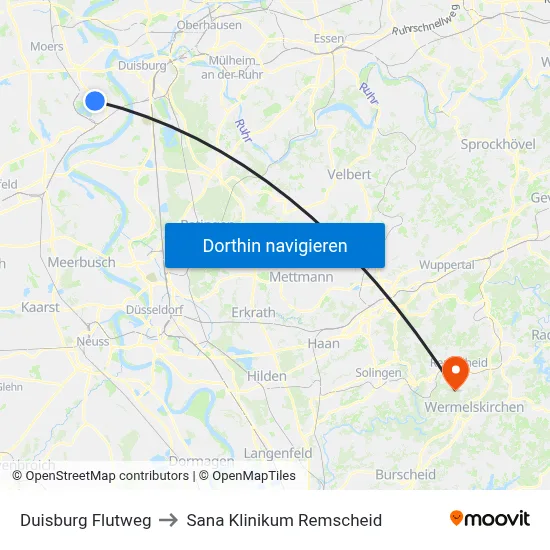 Duisburg Flutweg to Sana Klinikum Remscheid map