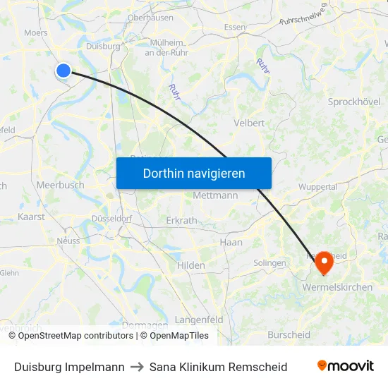 Duisburg Impelmann to Sana Klinikum Remscheid map