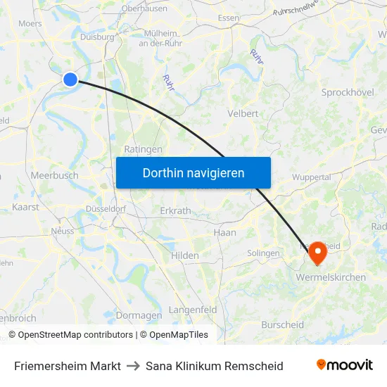 Friemersheim Markt to Sana Klinikum Remscheid map