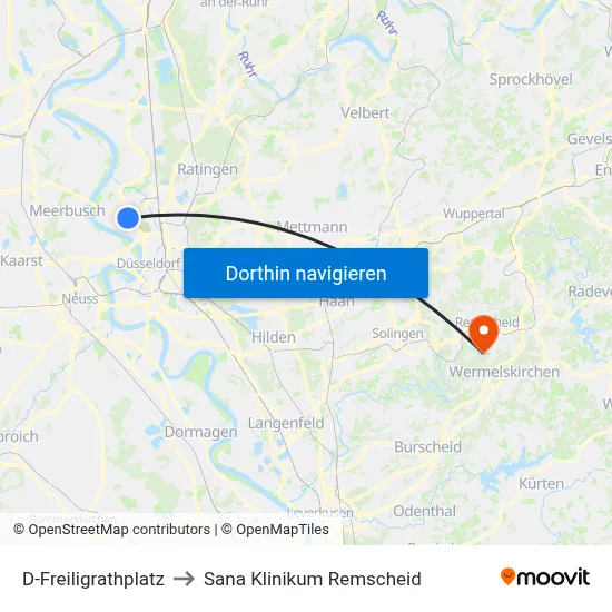 D-Freiligrathplatz to Sana Klinikum Remscheid map
