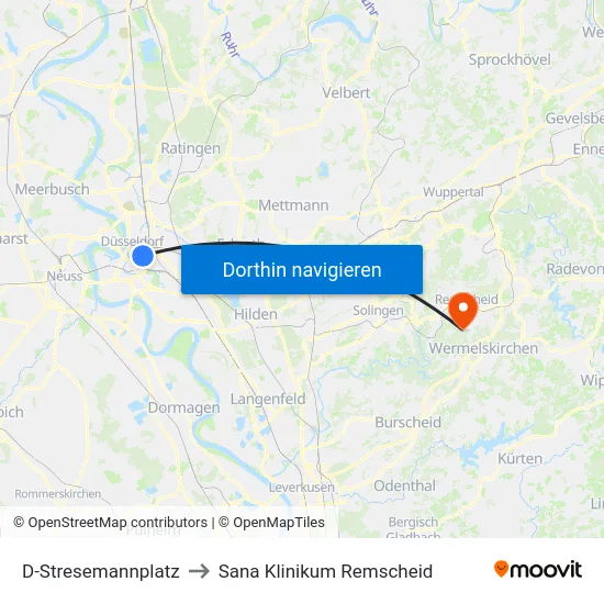 D-Stresemannplatz to Sana Klinikum Remscheid map