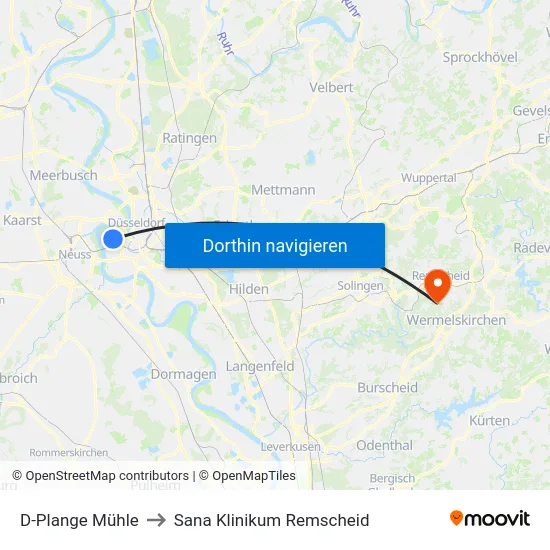 D-Plange Mühle to Sana Klinikum Remscheid map