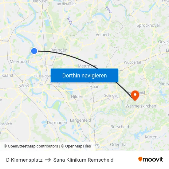 D-Klemensplatz to Sana Klinikum Remscheid map