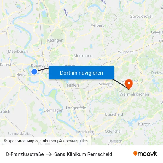 D-Franziusstraße to Sana Klinikum Remscheid map